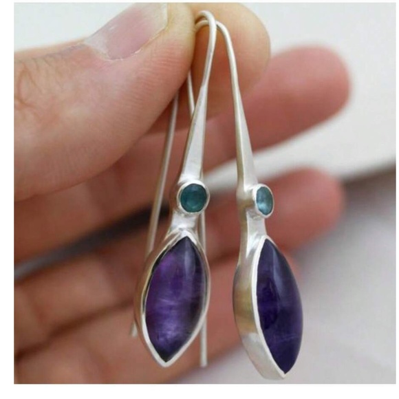 Private Label Jewelry - 3/$24 Bohemian Silver Teardrop Shaped Purple Crystal Earrings Vintage Inspired